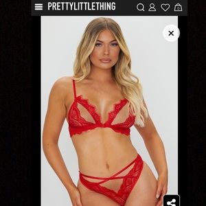 NWT PrettyLittleThing S Red Lace Lingerie Set